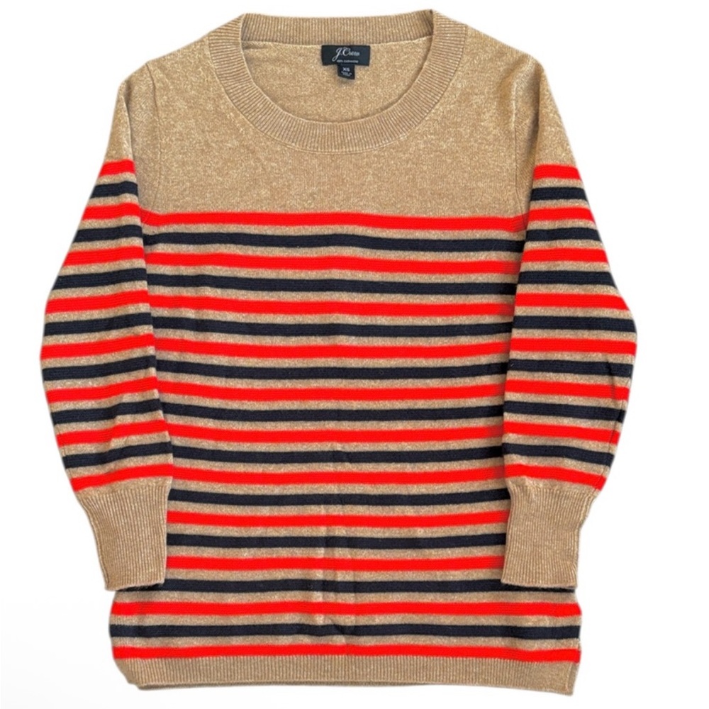 J. Crew Everyday 100% Cashmere Striped Crewneck Sweater Women’s Size XS EUC